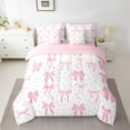 thumbnail image 2 of jejeloiu Ribbon Bowknot Print 7pcs Bedding Comforter Set,Pink Bow Pattern Queen Bedding Sets For Kids Reversible, 2 of 8
