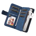 thumbnail image 3 of Dteck Zipper Wallet Case for iPhone 16 Pro,Magnetic Leather 9 Card Slots Wallet Case Shockproof Kickstand Full Body Protection Cover with Wrist Strap for iPhone 16 Pro,Blue, 3 of 7