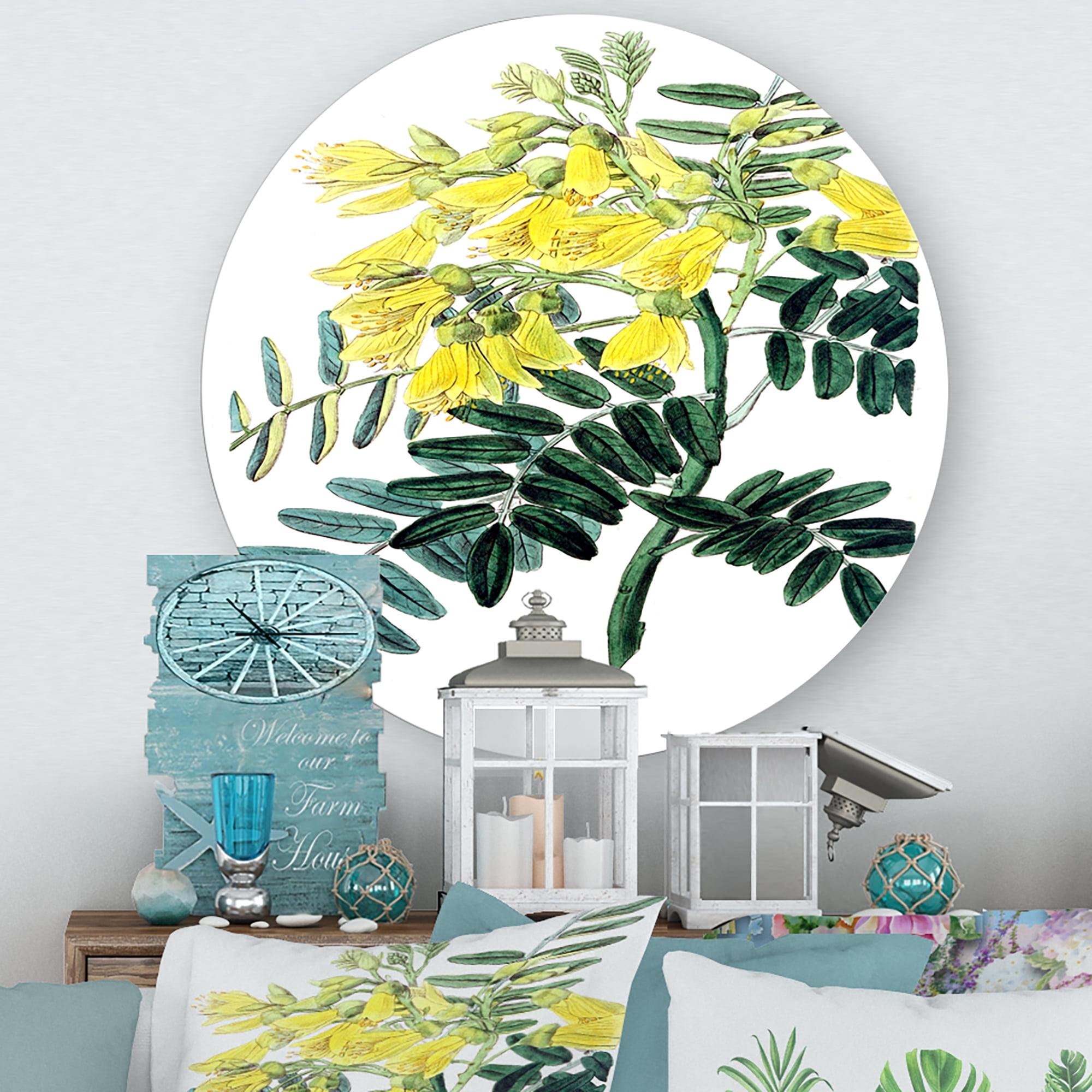 Designart 'Ancient Yellow Flower II' Traditional Circle Metal Wall Art 11x11 - Disc of 11