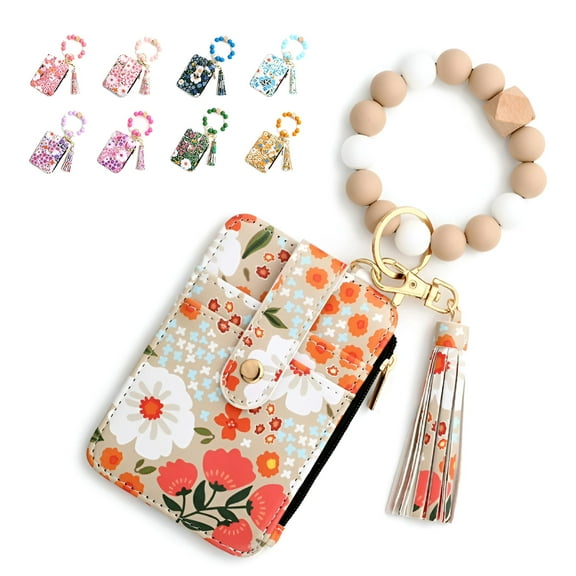 GASTROPOD Wristlet Bracelet Keychain Credit Card Holder Purse,Zip Slim Wallet,Tassel Silicone Beaded Bangle Key Ring Wallet for Women