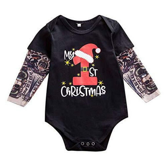 Styles I Love Infant Baby Boys Girls Tattoo Sleeve My First Christmas Cotton Bodysuit Unisex Baby Holiday Romper