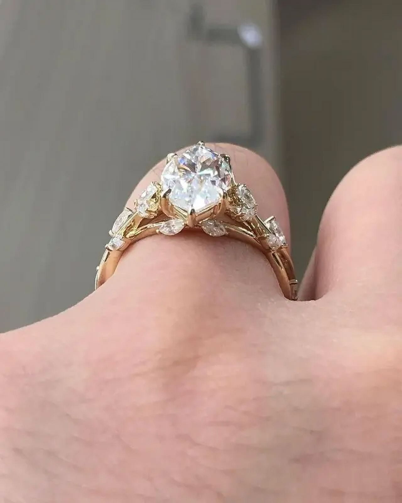 2.60 Carat Marquise Moissanite Floral Bridal Engagement Ring in 14K Yellow Gold