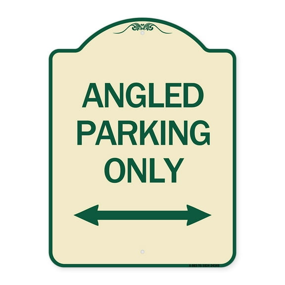 SignMission Designer Series Sign - Angle Parking Only (With Bidirectional Arrow) | Tan & Green 18" x 24" Heavy-Gauge Aluminum Architectural Sign | Made in the USA