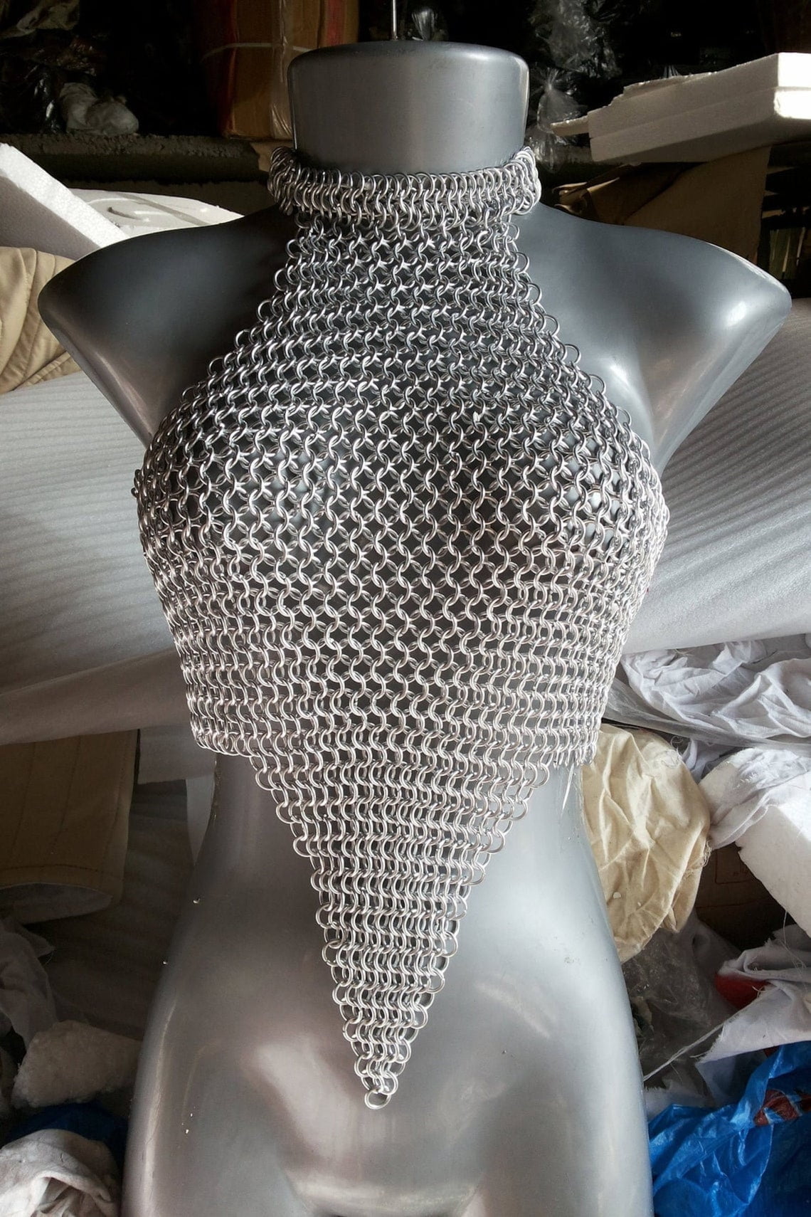 Handmade female girls women metal aluminium wire ring chainmail bra top halter