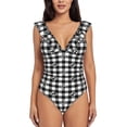 thumbnail image 2 of Yiaed Anchor Black Tartan Plaid Print Women's Ruffled One Piece Swimsuit V Neck Swimwear Slimming Monokini for Woman-X-Large, 2 of 8
