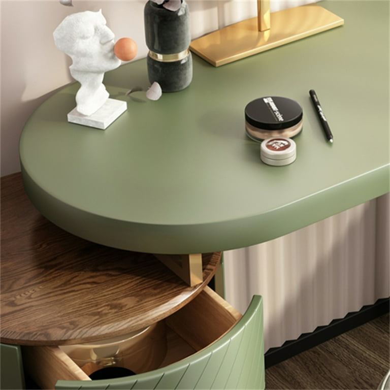 Green Modern Wood Makeup Vanity Acrylic Clear and Gold Dressing Table