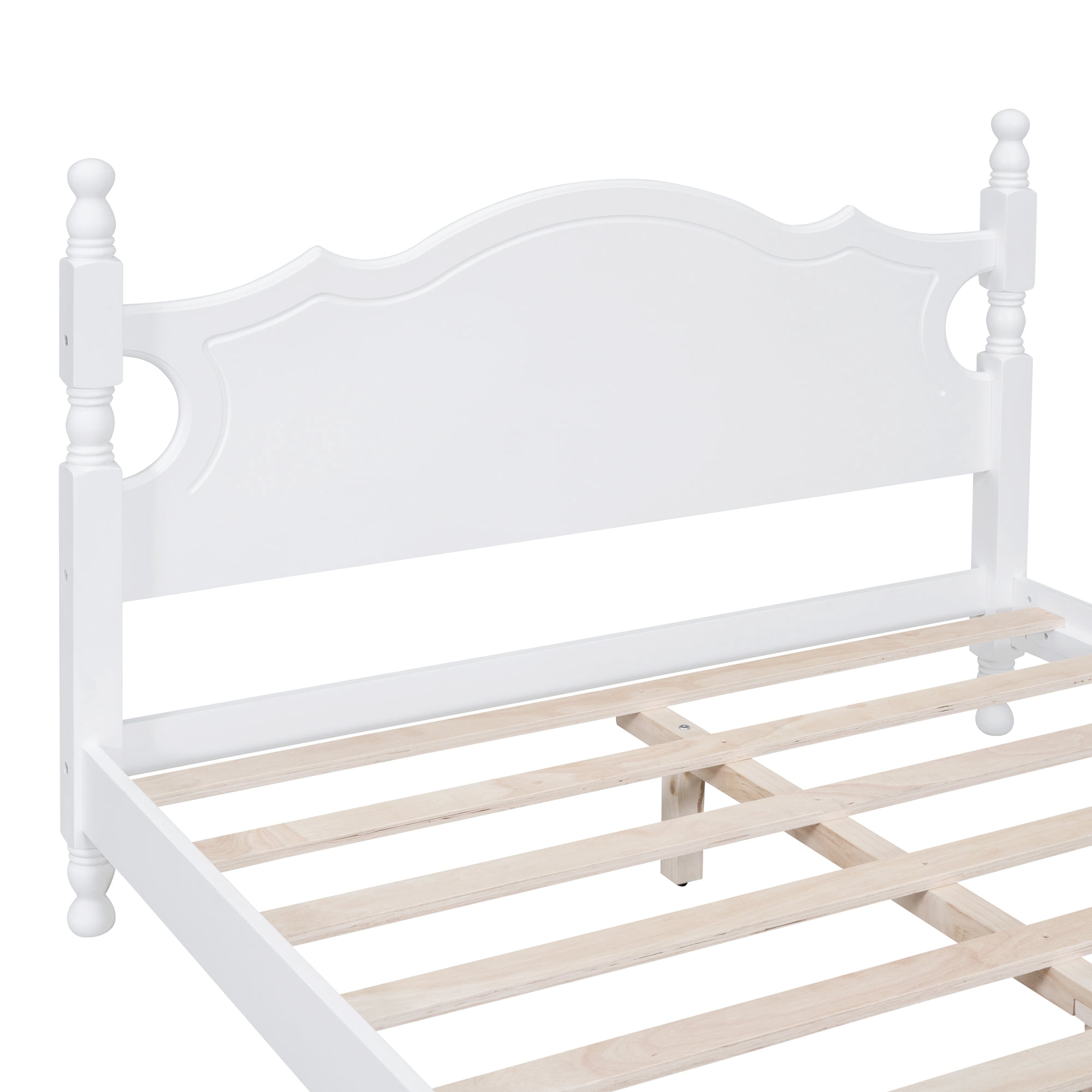 Euroco Wood Full Size Retro Style Platform Bed, White