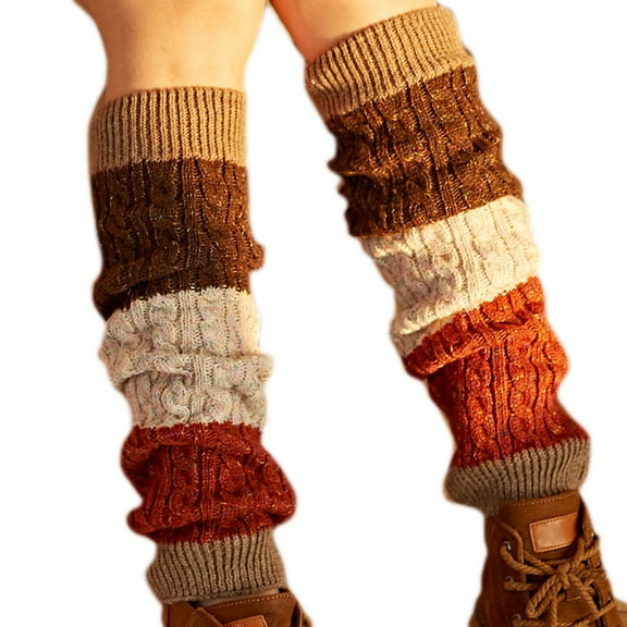 OOKWE Women Twist Cable Knit Leg Warmers Colorblock Boot Cover Thermal Over Knee Socks