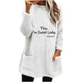 thumbnail image 3 of lcziwo Womens Sherpa Pullover Fuzzy Fleece Sweatshirts Oversized Crewneck Tunic Sweatshirt Letter Print Loungewear Thermal Tops with Pockets White L, 3 of 5