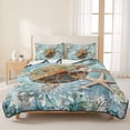 thumbnail image 3 of Queen Quilt Set 90''x96'', Sea Turtle Coastal Lightweight Bedspread Coverlet Set with 2 Pillow Shams, Teal Nautical Starfish Botanical Breathable All Season Quilt Bedding for Bedroom/Guest Room, 3 of 9