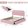 thumbnail image 2 of Festisoul Queen Bed Frame with Storage Headboard & 2 Drawers, Boucle Upholstered Platform Bed with Bookcase, No Box Spring Needed, Noise Free, Pink, 2 of 8