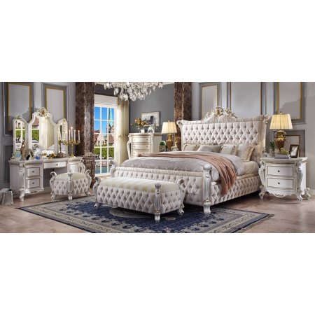 Acme Picardy Bed in Fabric & Antique Pearl  Multiple Bedsizes