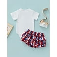 thumbnail image 4 of Kiapeise Baby Girl Independent Day Outfits Short Sleeve Letters Print Romper Tops Drawstring Shorts Dress 2pcs Sets, 4 of 9