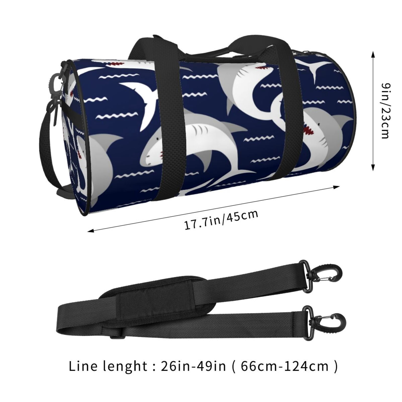Vsdgher Angry Shark 45L Foldable Duffel Bag, Sports Gym Bag,Overnight Bag, Portable Weekender Bag for Airplanes
