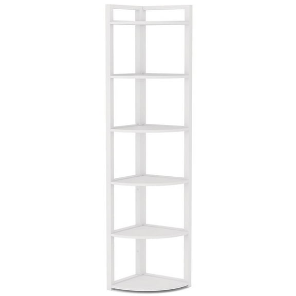 Barara King Bookshelf, Bookcase, Display Standing Shelf6-Tier Corner Shelf, Small Corner Bookshelf Storage Rack,White