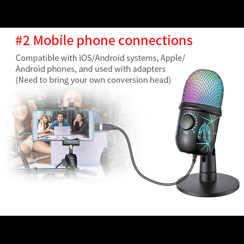 Gaming Microphone USB Computer Microphone for PC Mac PS4/5 Condenser Podcast RGB