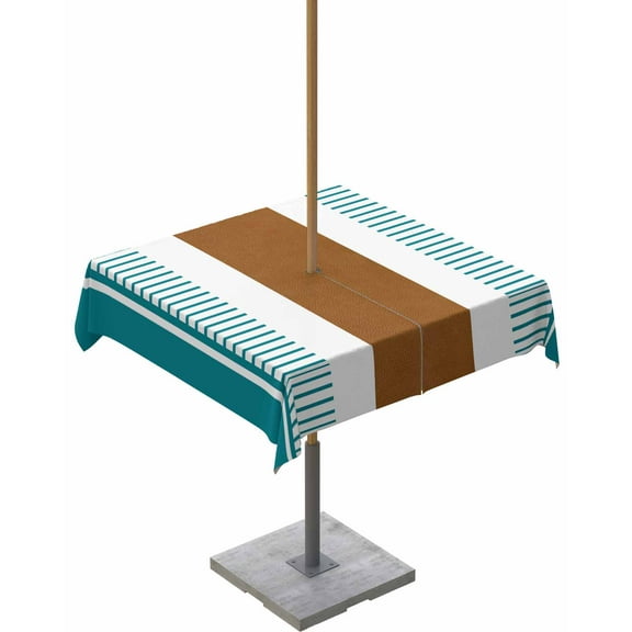 Boho Vintage Texture Teal Brown Square Tablecloth with Zipper,Waterproof Table Cloth with Umbrella Hole Patio Tablecloths for Outdoor Tables,Stripes Geometric Art Washable Spillproof Table Cover