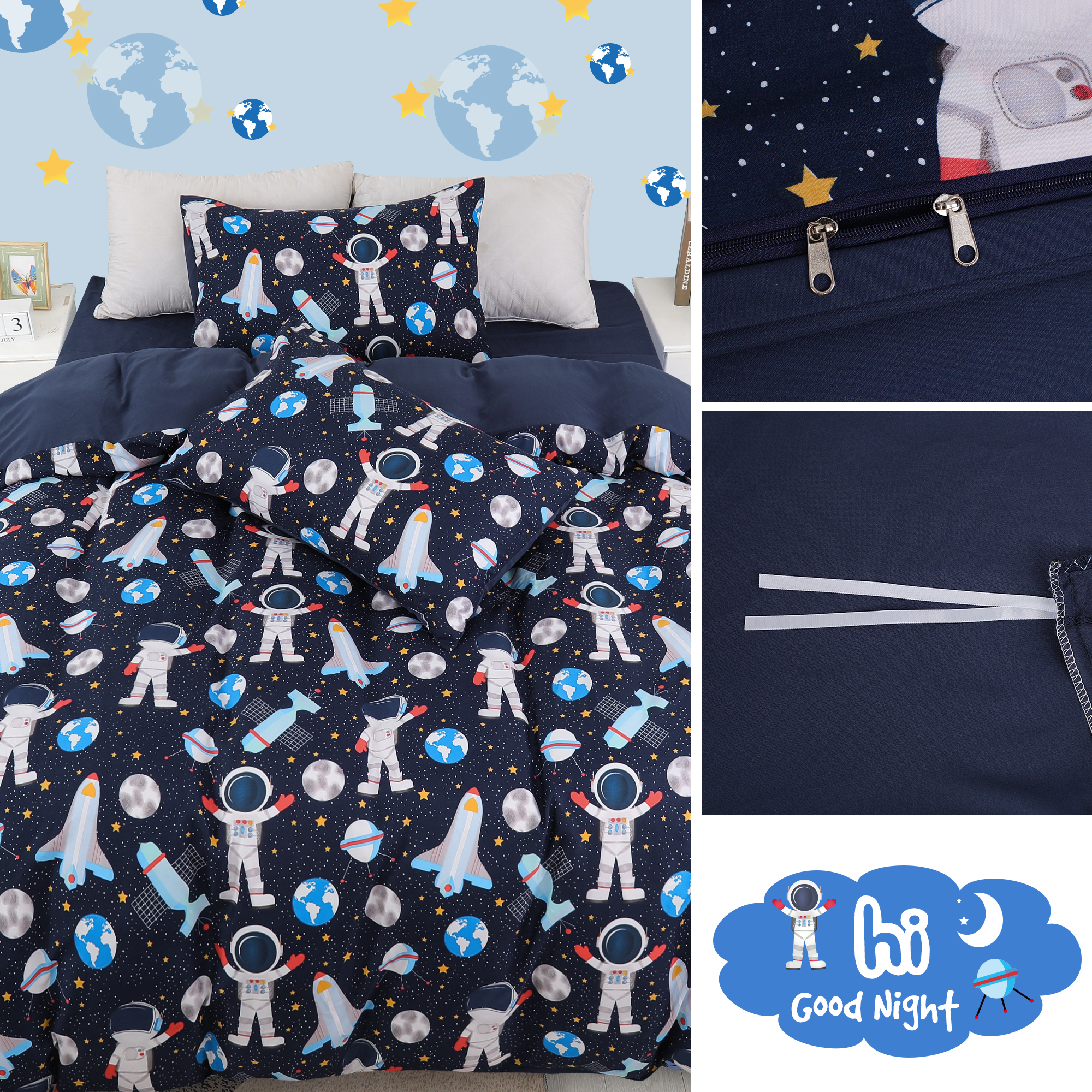 Unique Bargains 3 Piece Brushed Polyester Kid Duvet Cover Bedding Set Twin