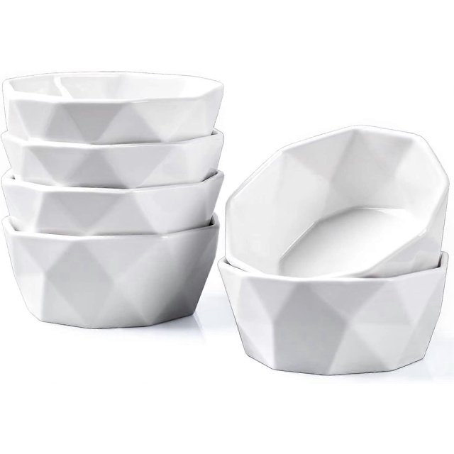 Ramekins 8 oz, Porcelain Ramekins Oven Safe, Geometric Style Ramekins for Baking Souffle, Ice Cream, Set of 6, White