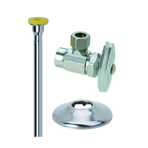 BrassCraft Toilet Kit 1/2" Sweat x 3/8" Comp Brass Valve w/ 12" Riser & Flange