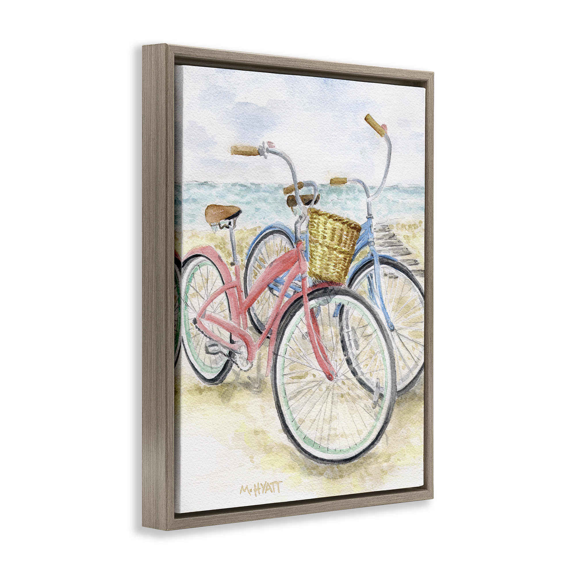 Stupell Industries Beach Bikes Parked Transportation Painting Brown Floater Framed Canvas Art Print Wall Art, 17 x 21
