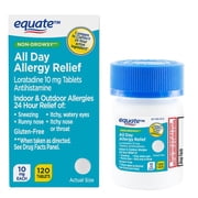 Equate Non-Drowsy All Day Allergy Relief Loratadine 10 mg Tablets Antihistamine, 120 Count, Compare to Claritin® 24 Hour Active Ingredient