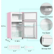 Kcpolre Pink Mini Fridge with Freezer 3.2 Cu.ft Refrigerators, Adjustable Glass Shelves, Quiet Dual Door Dorm Fridge for Bedroom, College, Office