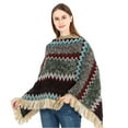 thumbnail image 5 of Hemlock Christmas Scarf, Women Nationl Print Colourful Splice Poncho with Tassels Knitted Shawl Scarf Fringed Wraps Pashminas Sweater, Yellow, 5 of 7