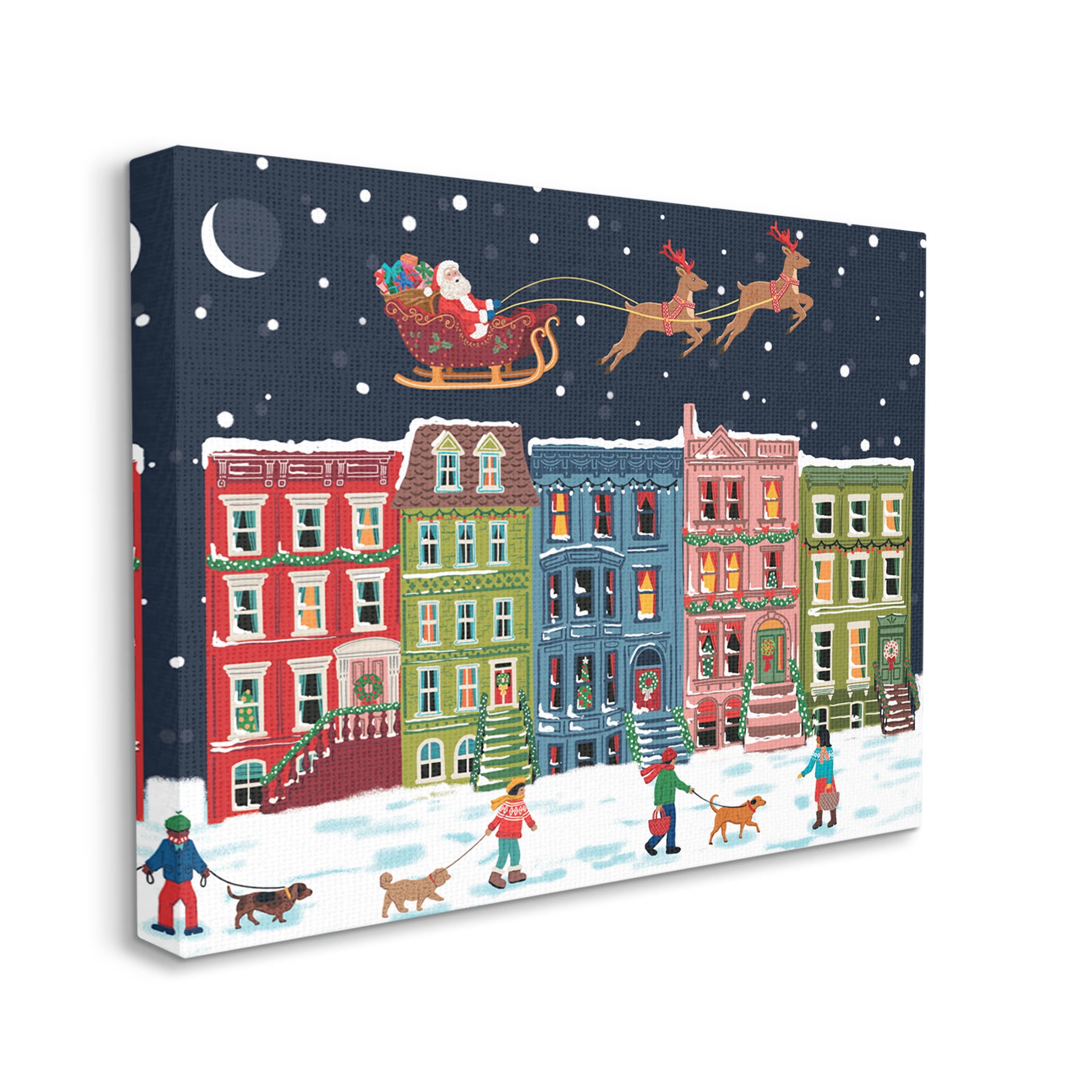 Snowy Christmas Town Santa Overhead Holiday Graphic Art Gallery Wrapped Canvas Print Wall Art