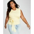 thumbnail image 3 of Now This Trendy Plus Size Ribbed Tie Waist Top Almond 3X, 3 of 8