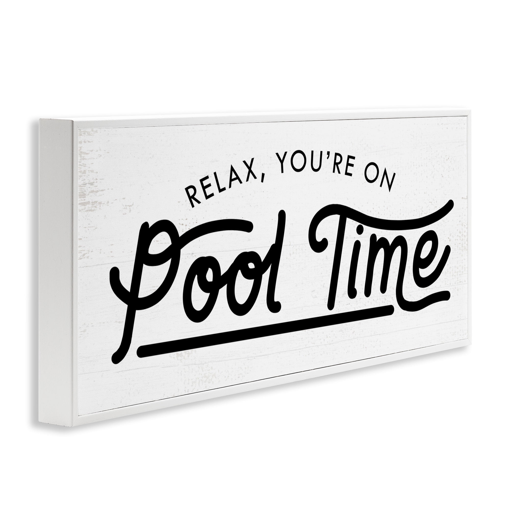 Stupell Industries Pool Time Summer Phrase Typography Painting White Framed Art Print Wall Art, 30 x 13