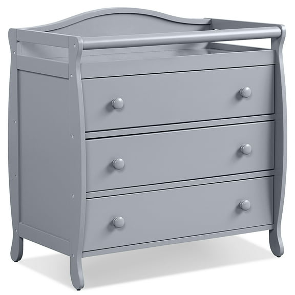 Costway 3 Drawer Baby Changing Table Infant Diaper Changing Station Wood with Safety Belt Gray