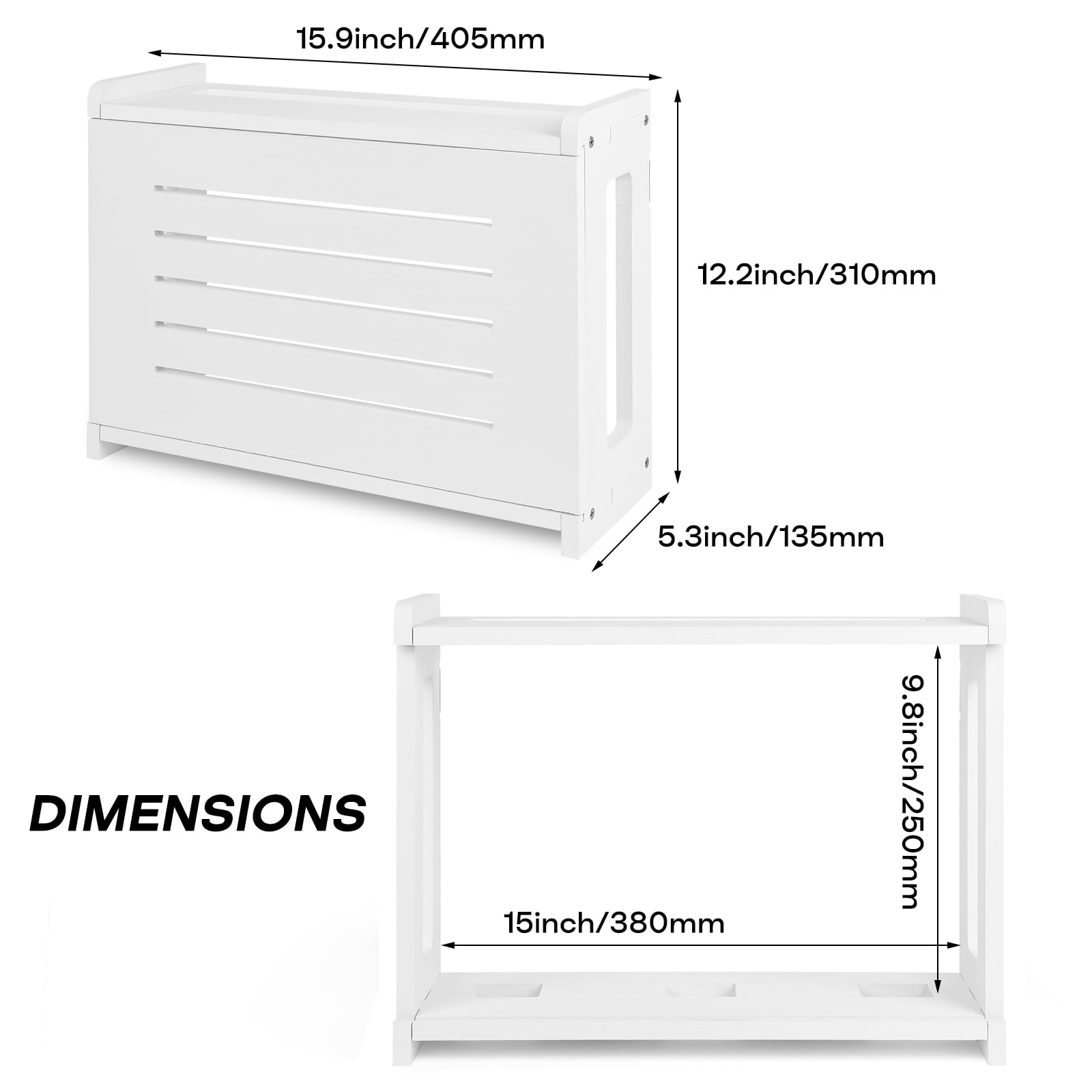 White Router Shelf Wall Mount WiFi Router Storage Box Modem Cable Router Cover Organized Power Strip Cable Management Hider Rack by Solid Wood