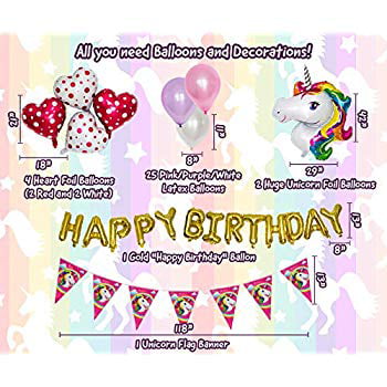 15 pc set Unicorn Balloons Birthday Party Decorations Happy Birthday Kids Set by My Purple Giraffe
