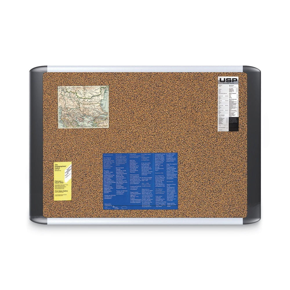 MasterVision 560375093354 48 in. x 36 in. Tech Cork Board - Tan Surface, Silver/Black Aluminum Frame