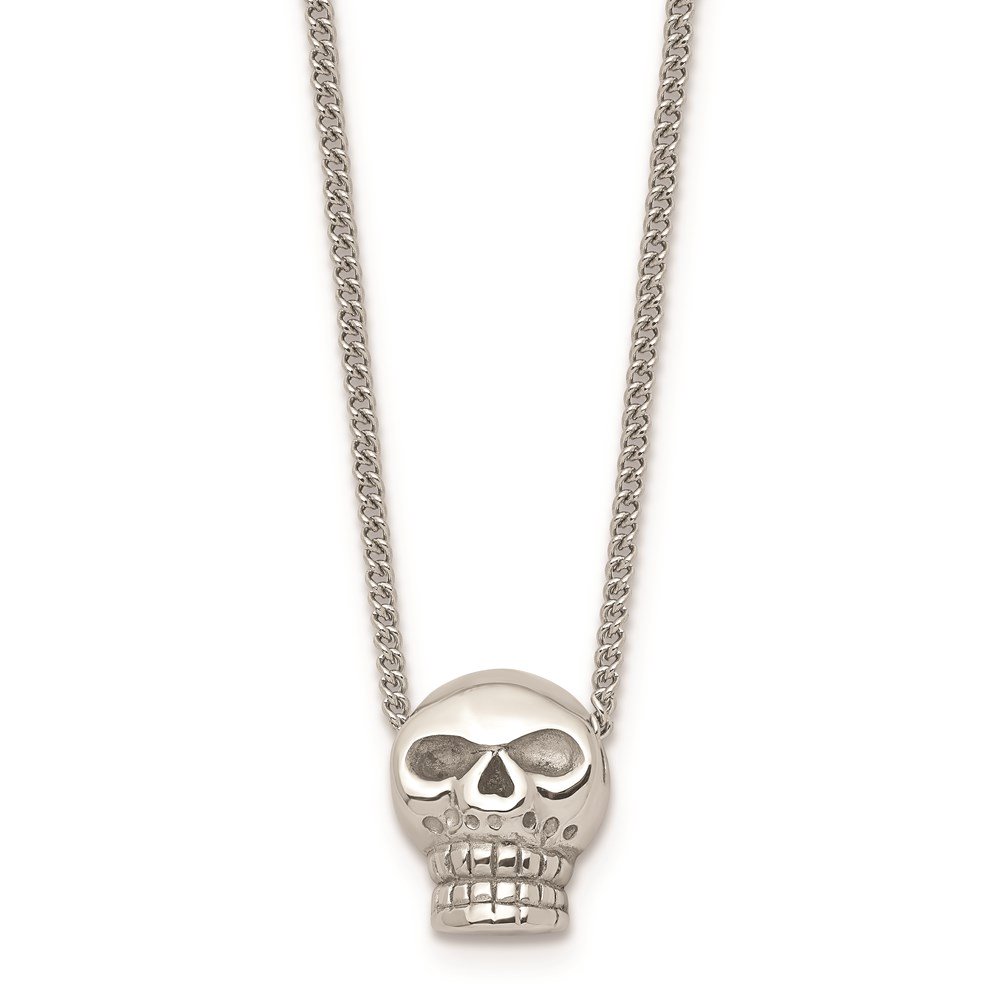 Stainless Steel Fancy Lobster Closure Polished Skull Necklace 16 Inch Pendant Necklace for Women