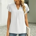 thumbnail image 4 of USSUMA Women's Summer Tops Casual V Neck Shirts Ruffle Short Sleeve Solid Color Blouse Loose Fashion Tunic Tops for Women, 4 of 8