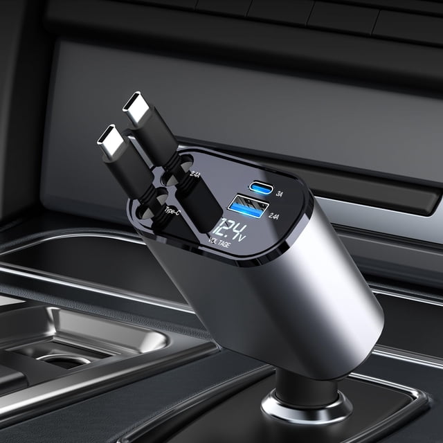 Cargador de coche EloBeth retráctil de 60 W con puertos USB tipo C x2 rápidos
