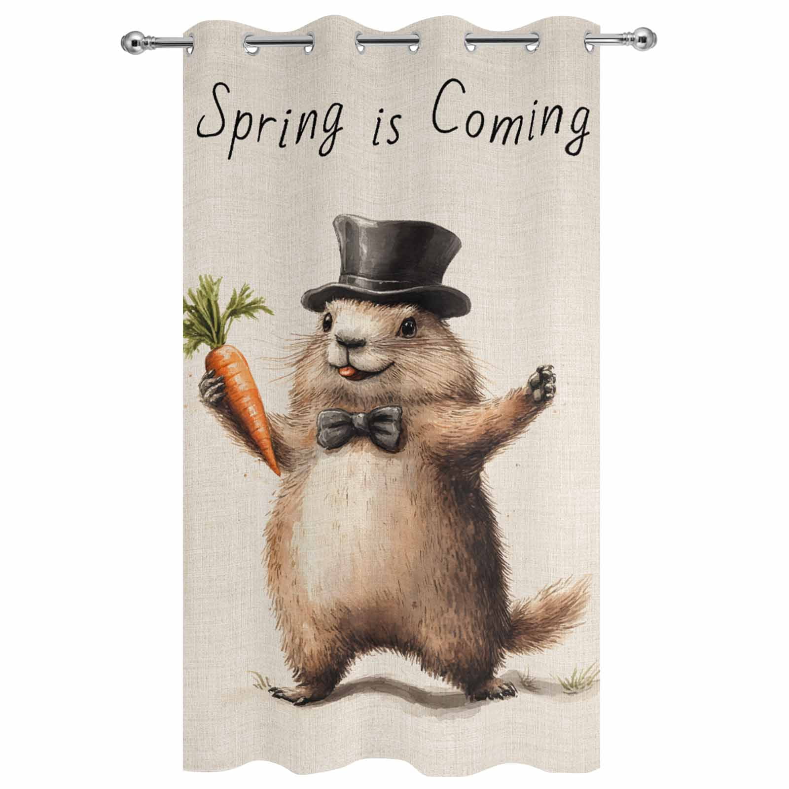 Outdoor Curtains for Patio Waterproof, Happy Groundhog Day Windproof Pravicy Outside Porch Blackout Curtain, Spring Party Pastoral Carrot Sun Blocking Grommets Curtains for Cabana Gazebo 54"x108"