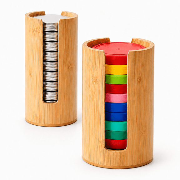 2 Pcs Mason Jar Lid Organizer,Bamboo Mason Jar Lid Organizer (Wide Mouth & Regular Mouth),Mason Jar Storage for Home Kitchen Organization & Tumbler Lids, Fit Mason/Canning/Bamboo Lids