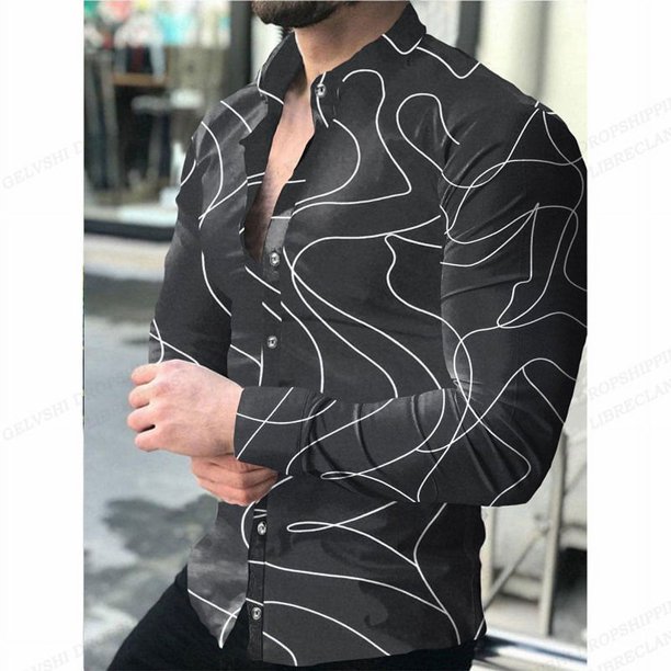 Camisas hawaianas a rayas, camisas de moda para hombre, blusas playeras de manga larga, camisas de rejilla, ropa para hombre, blusas con cuello vuelto