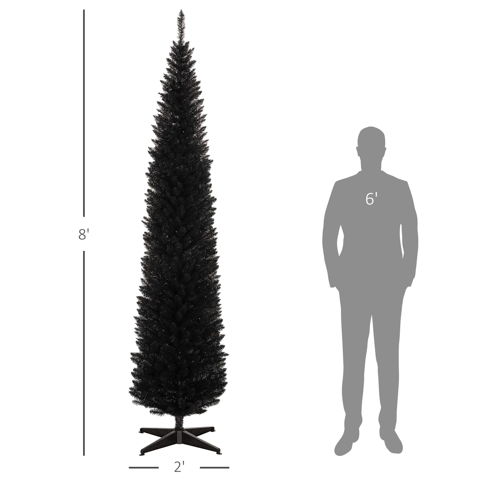 8 ft Tall Skinny Christmas Tree, Unlit Pencil Artificial Tree with 618 Tips and Plastic Base for Holiday Decor