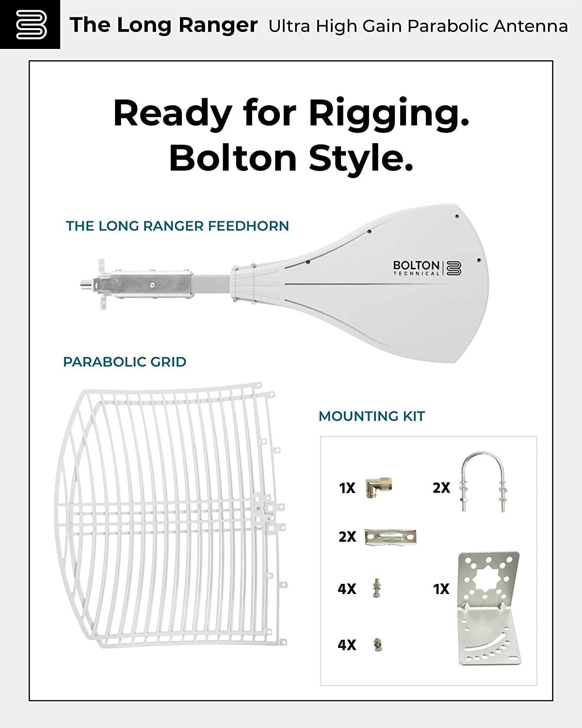 Bolton Technical Long Ranger Antenna | Upgraded Parabolic - Up to 20 Miles Range | All Cell Bands: 5G, 4G, LTE | WiFi 2.4/5 GHz WiFi 6 | High Gain Cellular/WiFi Antenna up to +28 dB | All Carriers