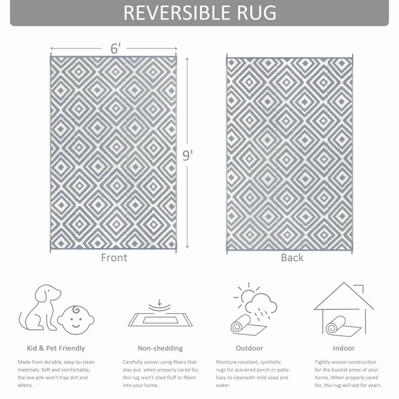 Aonewoe Outdoor Plastic Straw Rug 6x9 Waterproof Patio Rug Reversible Indoor Outdoor Rugs Outside Carpet for RV, Picnic, Backyard, Deck, Balcony, Porch, Beach, Gray & White