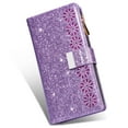 thumbnail image 6 of Mantto Women Case for Samsung Galaxy A03s Wallet Case, Multifunctional 9 Card Slots Bling Zipper Purse Pocket Glitter Leather Magnetic Flip Kickstand Wrist Strap Case, Purple, 6 of 13