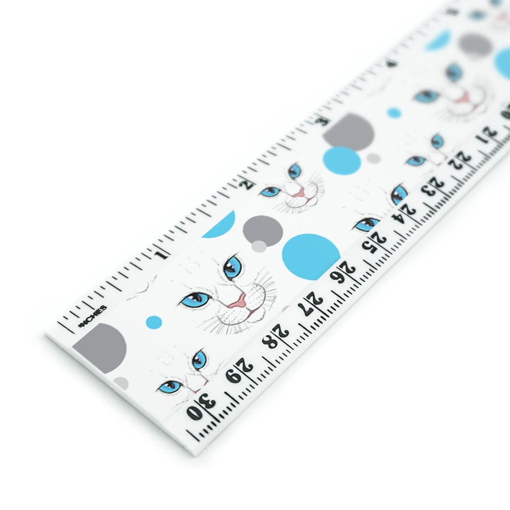White Cat Face Pet Kitty 12 Inch Standard and Metric Plastic Ruler ...