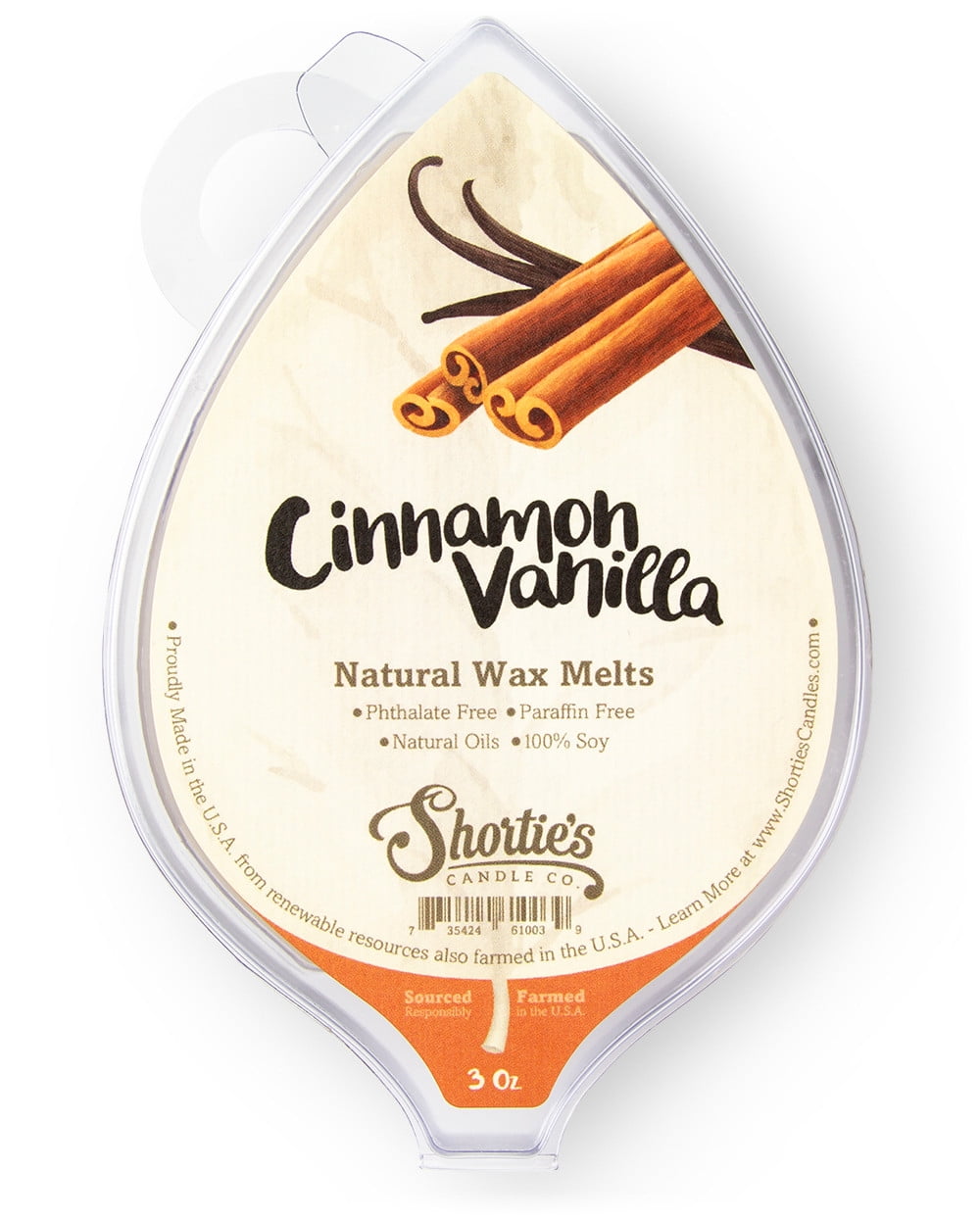 Cinnamon Vanilla All Natural Soy Wax Melts 1 Highly Scented 3 Oz. Bar