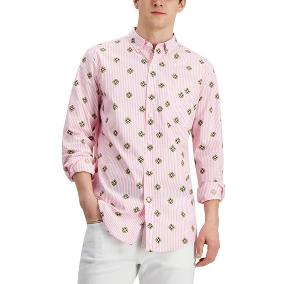 Club Room Chemise à Imprimé Crête pour Hommes, Ciel Rose, Petit