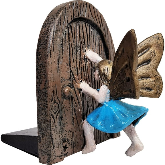 Lulu Decor, 100% Cast Iron Fairy Door with Blue Fairy Decorative Door Stopper 2 lbs 4 oz