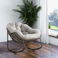 thumbnail image 2 of Outdoor Rocking Chair with Padded Cushion, Oversized Rattan Wicker egg Chair Outdoor with  All-Weather Steel Frame, 250lbs Capacity, Modern Lounge Rocker for Front Porch Living Room Bedroom, Beige, 2 of 9